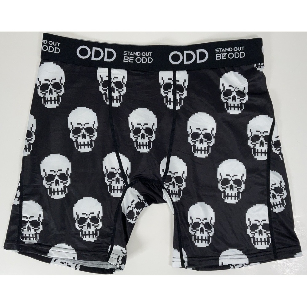 NWT Men's ODD‎ Boxer Briefs Pixelated White Skull On Black Be ODD - Medium